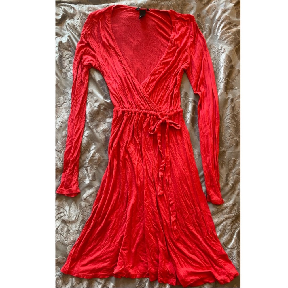 H&M V-neck midi dress with tie at waist.